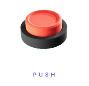 3D-rendered red panic button for the iWillHeal somatic regulation tool, designed to interrupt relational activation and restore epistemic self-trust.